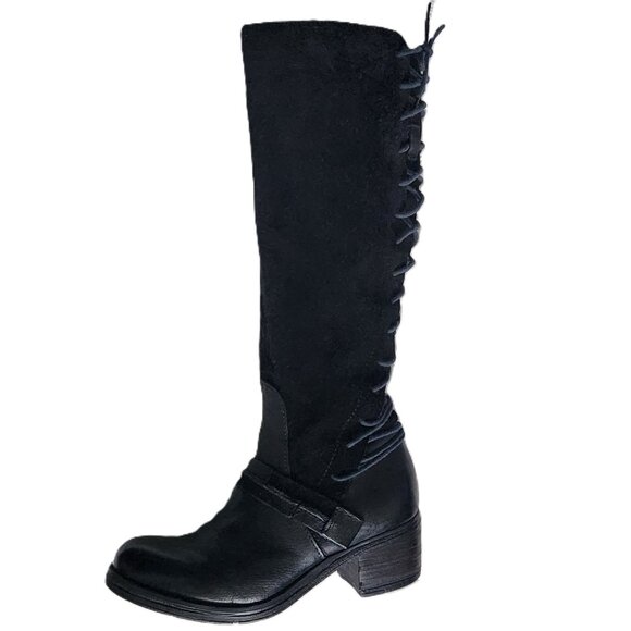 Miz Mooz 38 Shankara Black Leather Tall Lace Up Boot - Picture 2 of 15